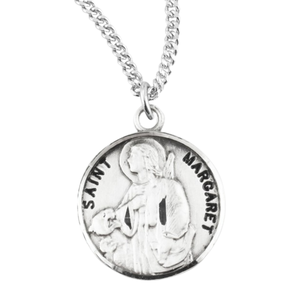 Patron Saint Margaret Round Sterling Silver Medal, Catholic Gift, Made in USA