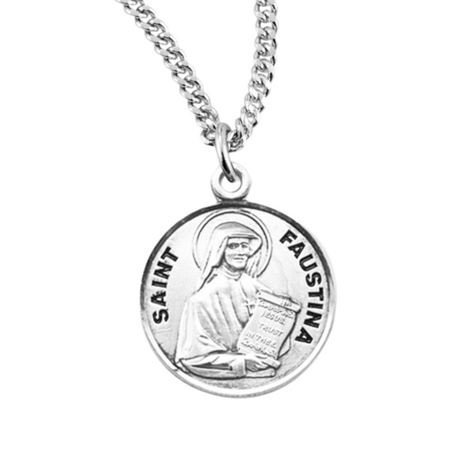 Patron Saint Maria Faustina Round Sterling Silver Medal, Catholic Gift, Made in USA