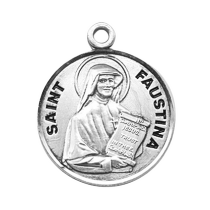 Saint Maria Faustina Sterling Silver Medal Pendant — 18" Chain, Gift Box
