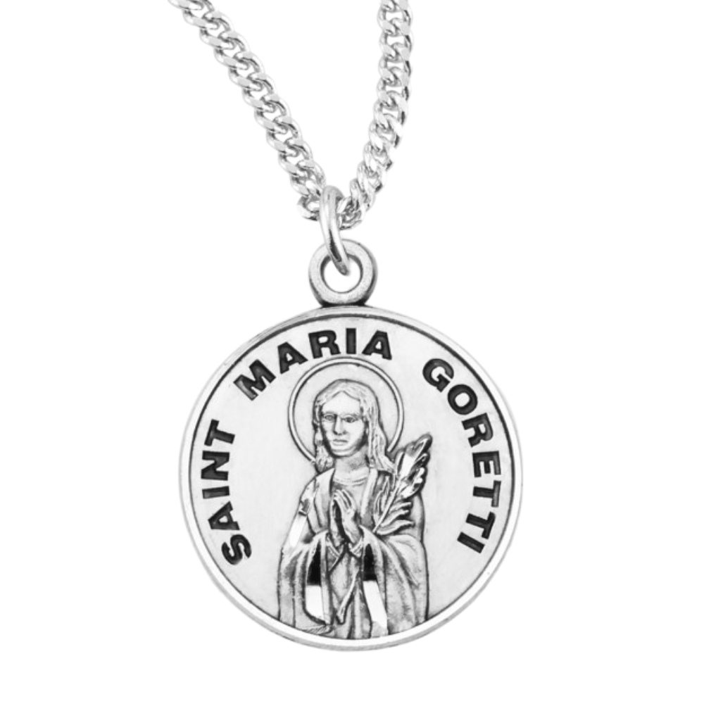Patron Saint Maria Goretti Round Sterling Silver Medal, Catholic Gift, Made in USA