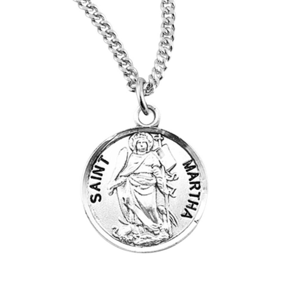 Patron Saint Martha Round Sterling Silver Medal, Catholic Gift, Made in USA