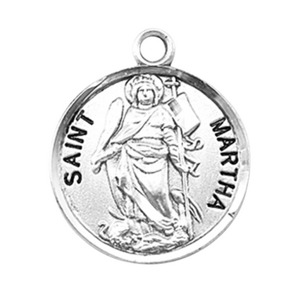 Patron Saint Martha Round Sterling Silver Medal Necklace — 18" Chain, Gift Box