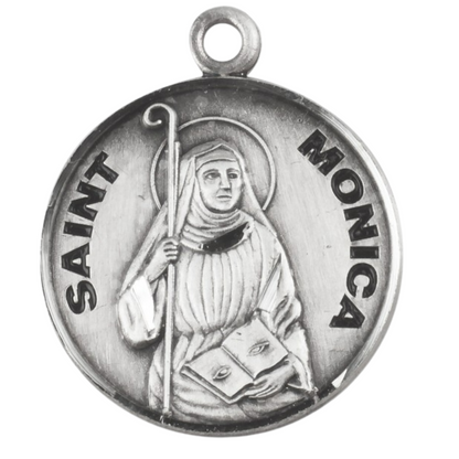 Saint Monica Sterling Silver Round Medal Pendant — 18" Chain, Gift Box Included