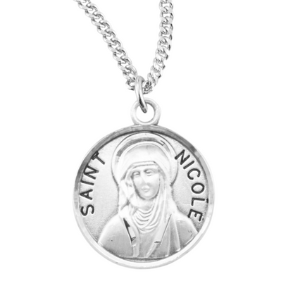 Patron Saint Nicole Round Sterling Silver Medal, Catholic Gift, Made in USA