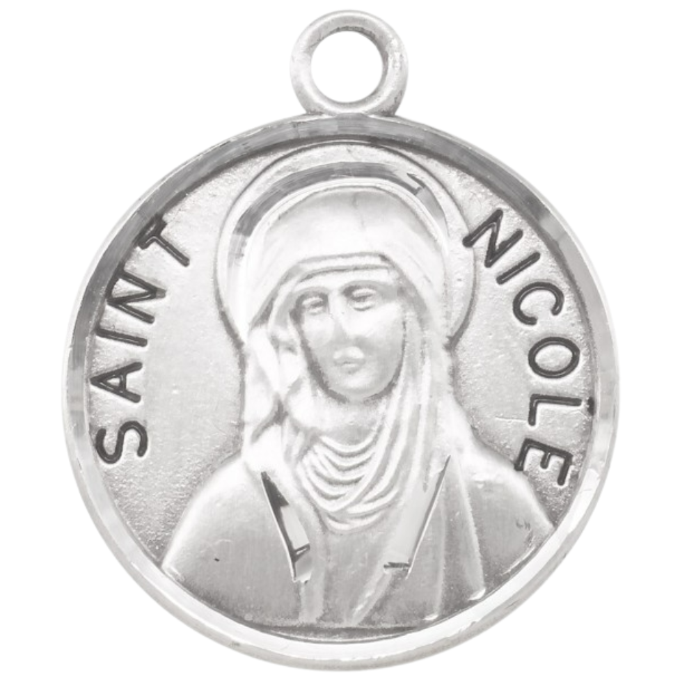 Saint Nicole Sterling Silver Round Medal Necklace — 18" Chain, Gift Box Included