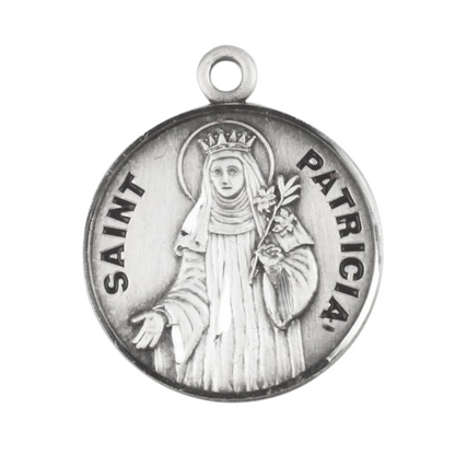 Saint Patricia Sterling Silver Round Medal Pendant — 18" Chain, Gift Box