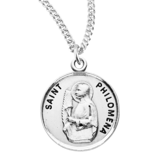 Patron Saint Philomena Round Sterling Silver Medal, Catholic Gift, Made in USA