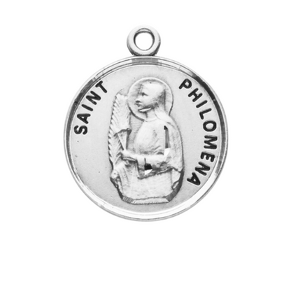Saint Philomena Sterling Silver Round Medal Necklace — 18" Chain, Gift Box
