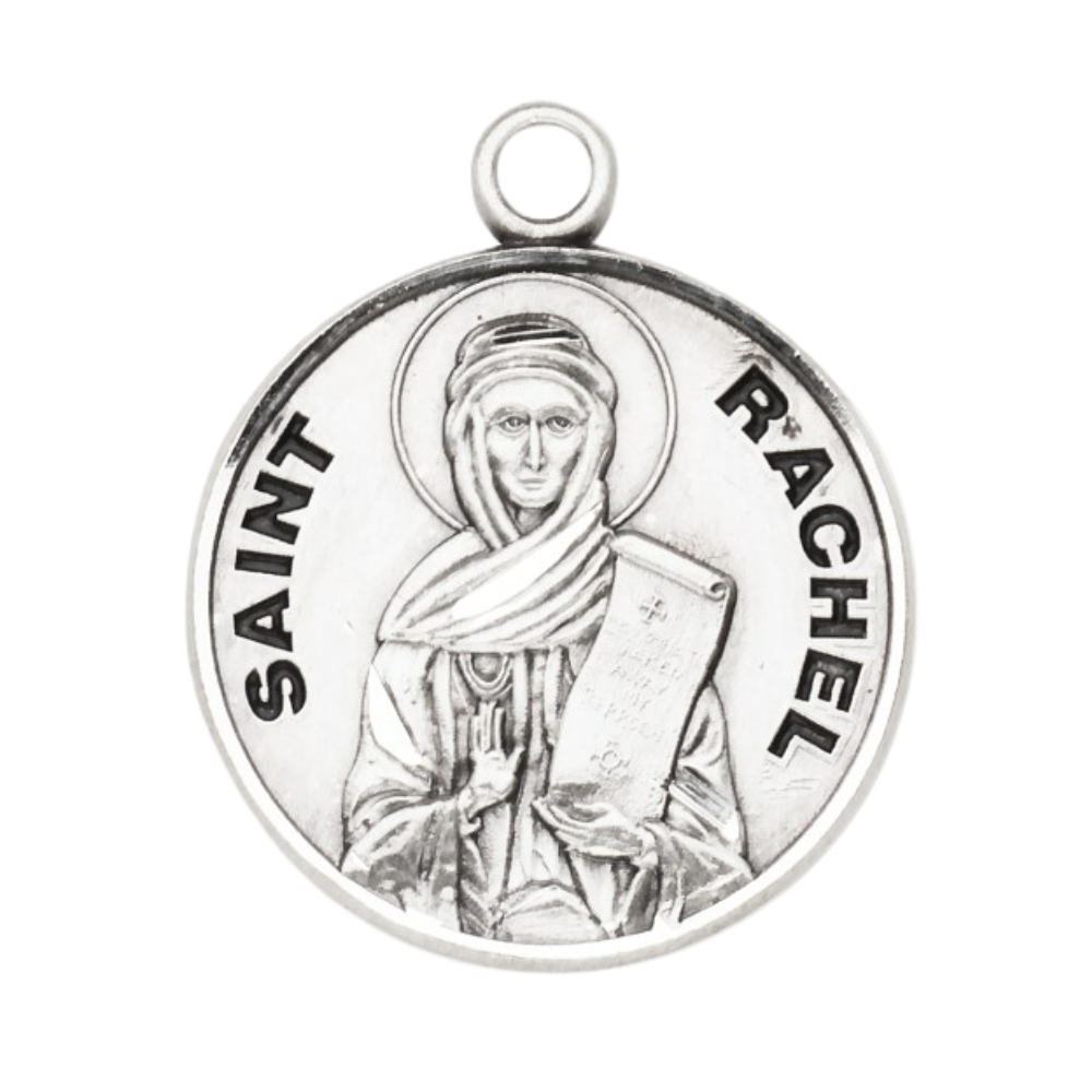 Saint Rachel Round Sterling Silver Medal — 18" Chain, Gift Box Included