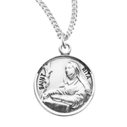 Patron Saint Rita Round Sterling Silver Medal, Catholic Gift, Made in USA
