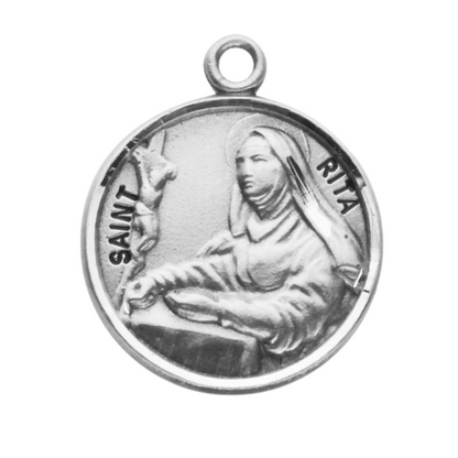 Saint Rita Sterling Silver Round Medal Necklace — 18" Chain, Gift Box Included