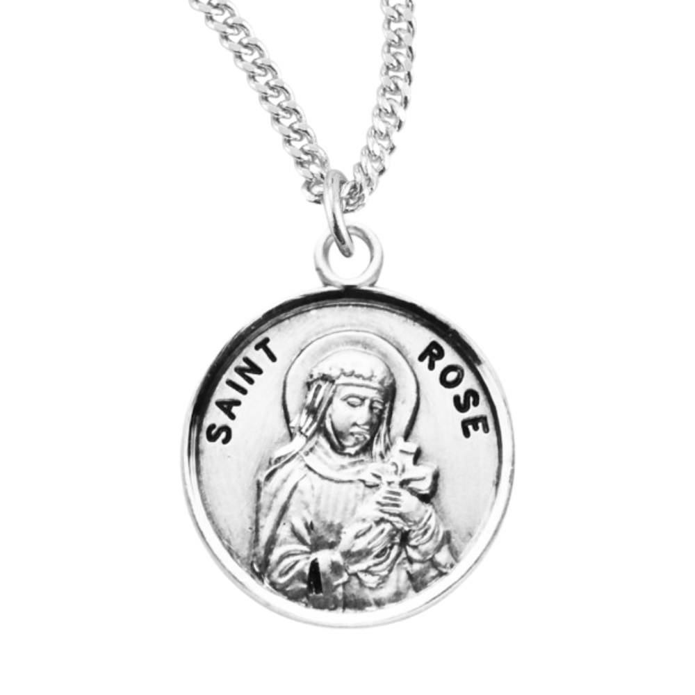 Patron Saint Rose Round Sterling Silver Medal, Catholic Gift, Made in USA