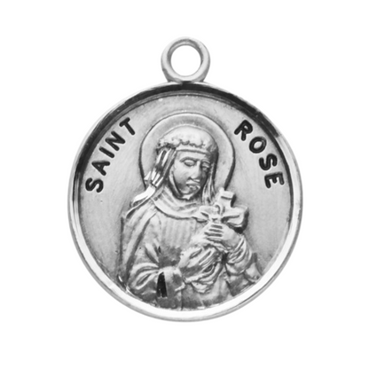 Saint Rose Sterling Silver Medal Pendant — 18" Chain, Gift Box Included