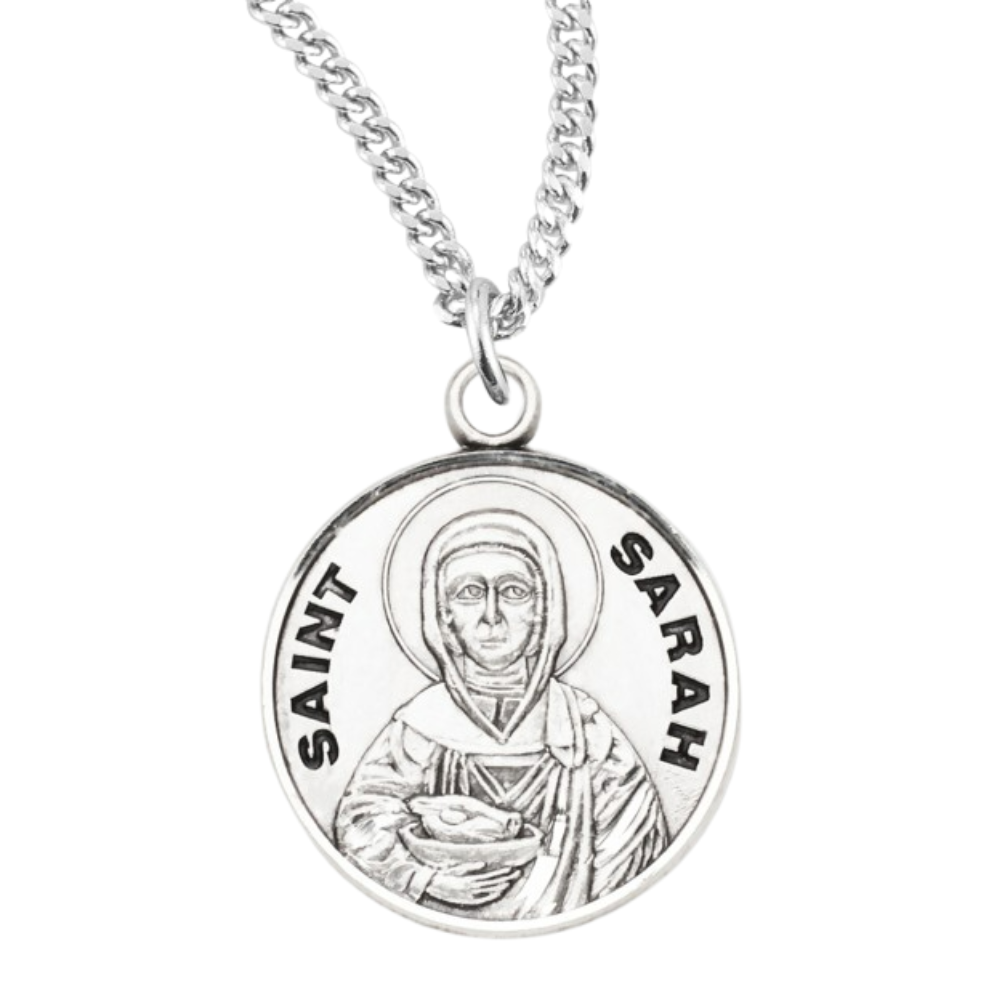 Patron Saint Sarah Round Sterling Silver Medal, Catholic Gift, Made in USA