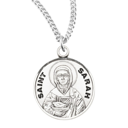Patron Saint Sarah Round Sterling Silver Medal, Catholic Gift, Made in USA