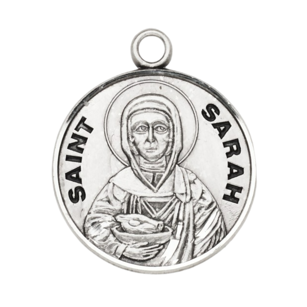 Saint Sarah Sterling Silver Medal Pendant — 18" Chain, Gift Box Included
