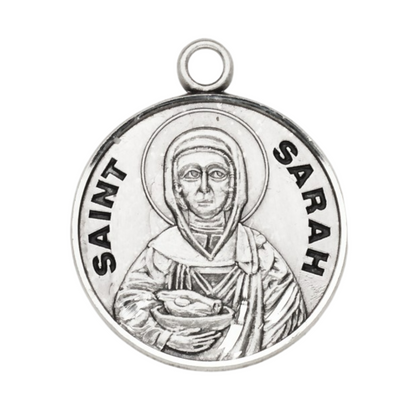 Saint Sarah Sterling Silver Medal Pendant — 18" Chain, Gift Box Included