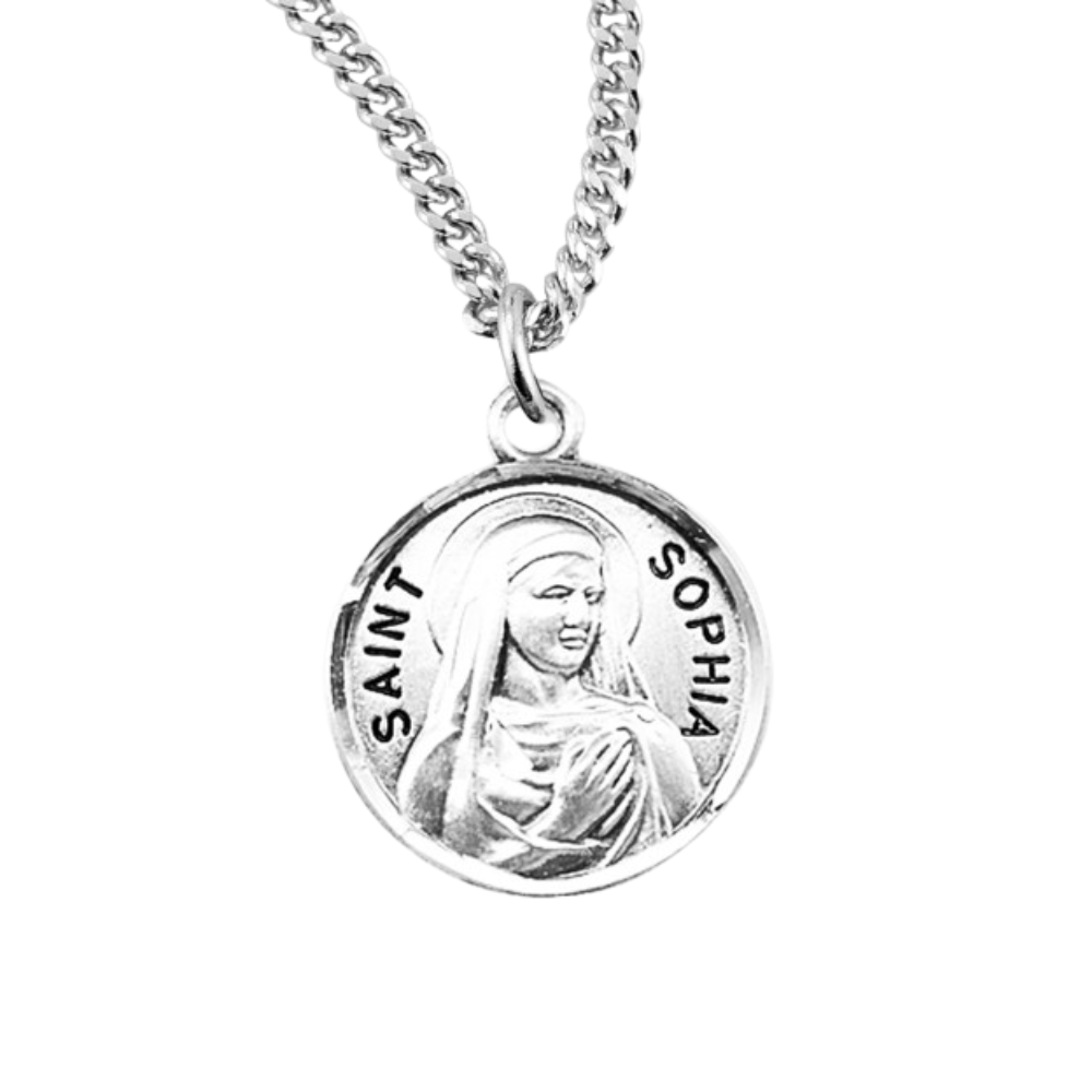 Patron Saint Sophia Round Sterling Silver Medal, Catholic Gift, Made in USA