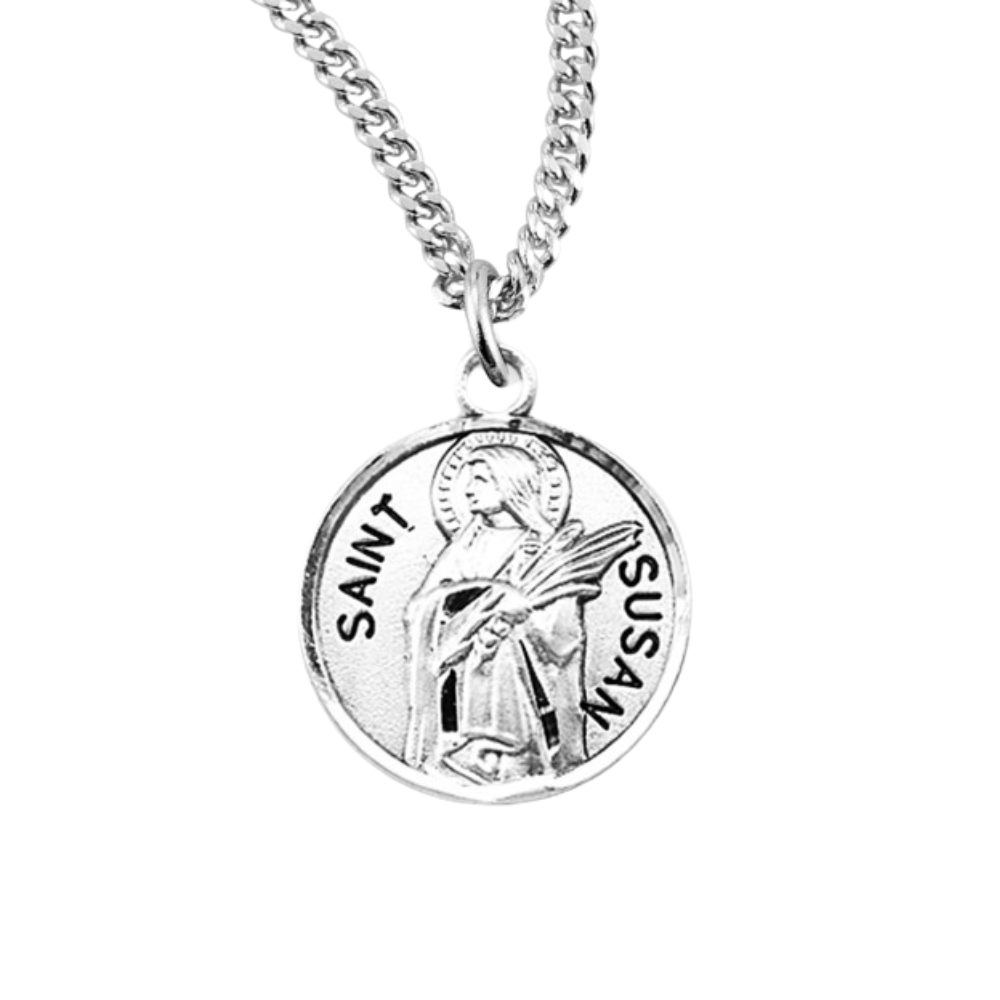 Patron Saint Susan Round Sterling Silver Medal, Catholic Gift, Made in USA