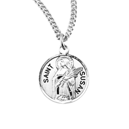 Patron Saint Susan Round Sterling Silver Medal, Catholic Gift, Made in USA