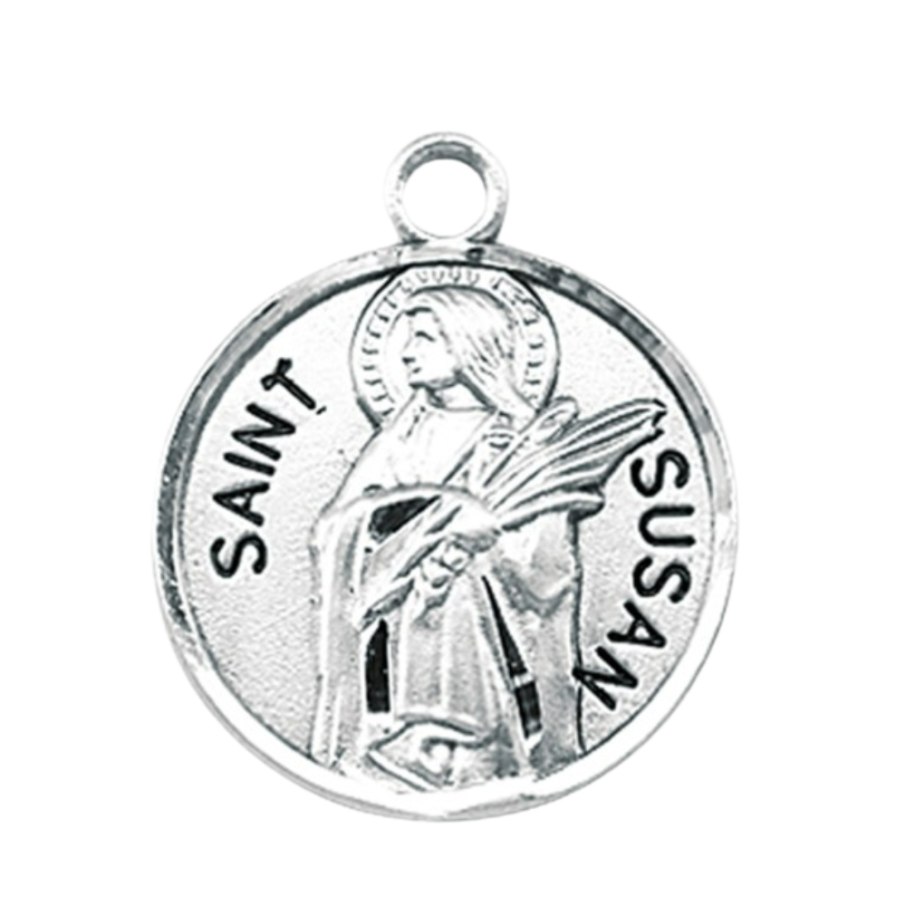 St. Susan Sterling Silver Round Medal Pendant Necklace - 18" Chain, Made in USA