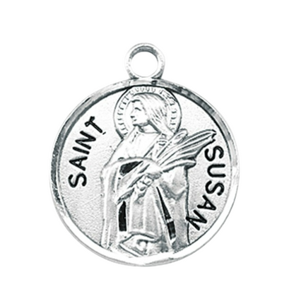 St. Susan Sterling Silver Round Medal Pendant Necklace - 18" Chain, Made in USA