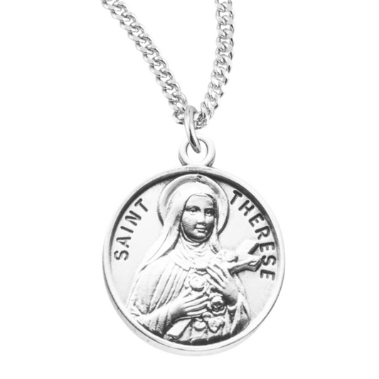 Patron Saint Therese Round Sterling Silver Medal, Catholic Gift, Made in USA