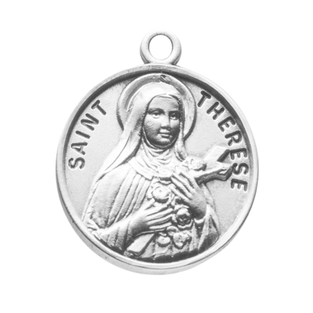 Saint Therese Sterling Silver Medal Necklace — 18" Chain, Gift Box Included