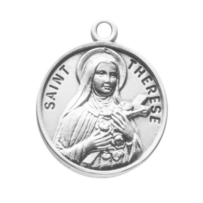 Saint Therese Sterling Silver Medal Necklace — 18" Chain, Gift Box Included