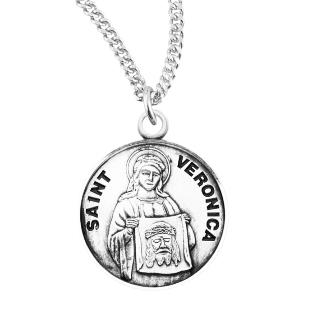 Patron Saint Veronica Round Sterling Silver Medal, Catholic Gift, Made in USA