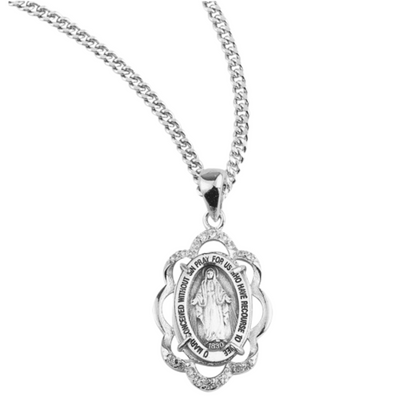 Crystal Cubic Zirconia's CZ's and Sterling Silver Miraculous Medal , Catholic Gift, Made in USA