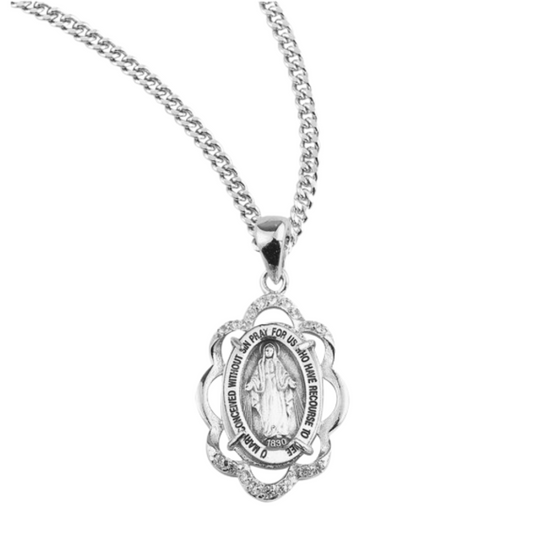 Crystal Cubic Zirconia's CZ's and Sterling Silver Miraculous Medal , Catholic Gift, Made in USA