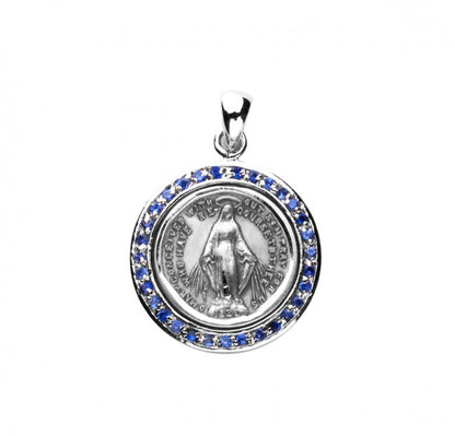 Miraculous Medal Sterling Silver Pink Enameled Pendant — 18" Chain, Gift Box