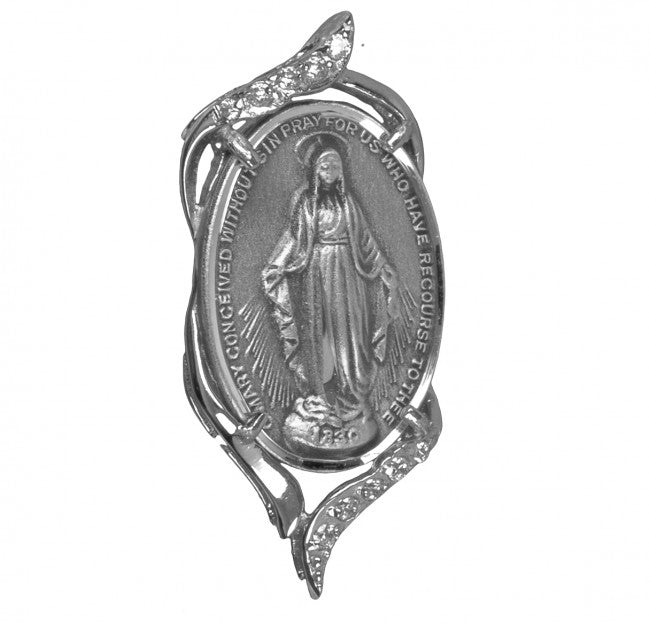 Miraculous Medal Sterling Silver Oval Pendant — 18" Chain, Gift Box Included