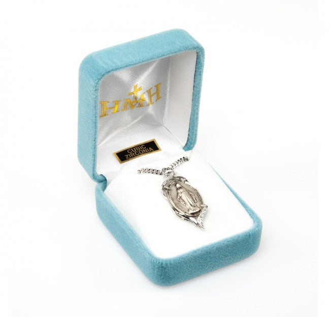 Miraculous Medal Sterling Silver Oval Pendant — 18" Chain, Gift Box Included