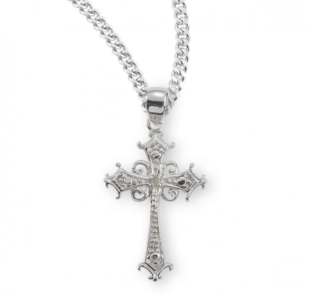 Sterling Silver Cubic Zircon Cross Boxed, Catholic Gift, Made in USA