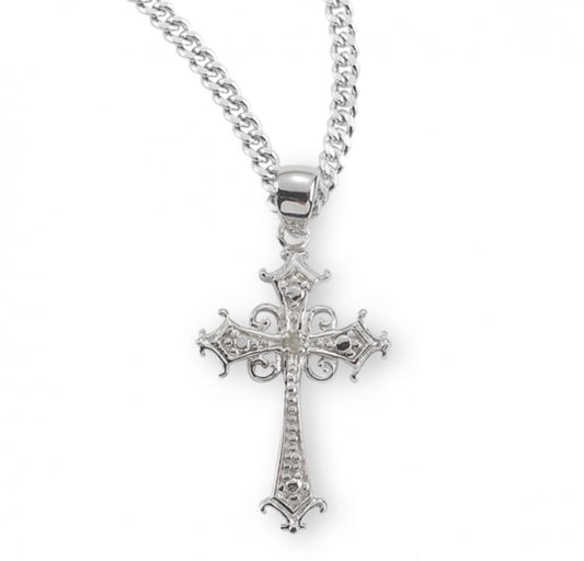 Sterling Silver Cubic Zircon Cross Boxed, Catholic Gift, Made in USA