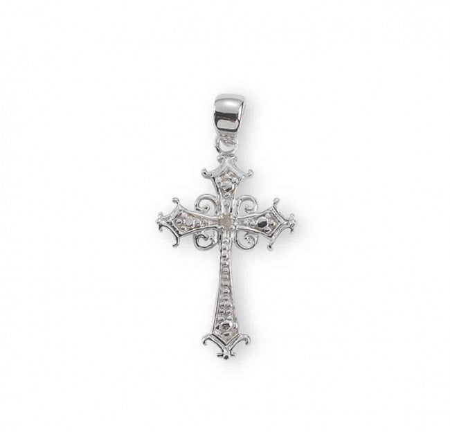 Cubic Zircon Cross Boxed Sterling Silver Pendant Necklace - 18 Inch Chain, Made in USA