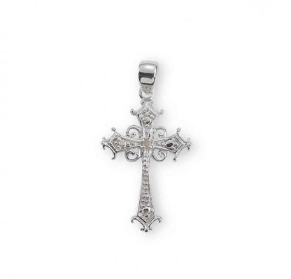 Cubic Zircon Cross Boxed Sterling Silver Pendant Necklace - 18 Inch Chain, Made in USA