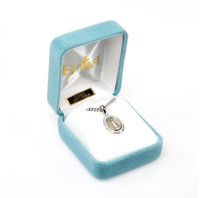 Miraculous Medal Sterling Silver CZ Pendant — 18" Chain, Gift Box Included
