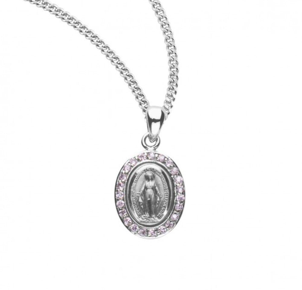 Sterling Silver Pink Cubic Zirconia Miraculous Medal, Catholic Gift, Made in USA