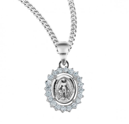 Sterling Silver Miraculous Medal with Baroque Scrolling Borde, Catholic Gift, Made in USA