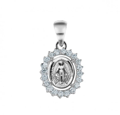 Miraculous Medal Sterling Silver Baroque Scroll Pendant — 18" Chain, Gift Box