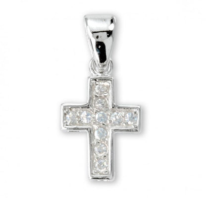 Sterling Small Cross with Cubic Zircons, Catholic Gift, Made in USA