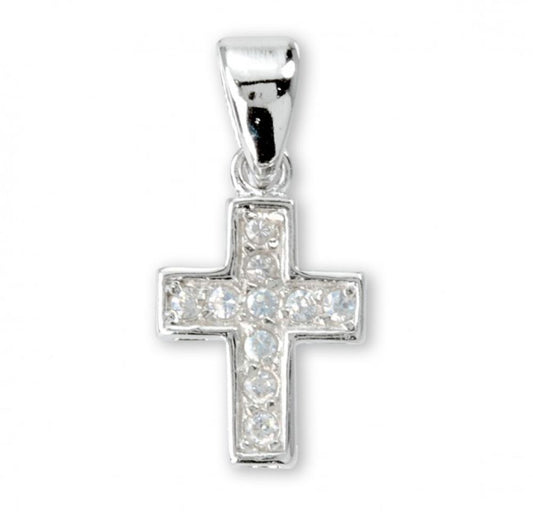 Sterling Small Cross with Cubic Zircons, Catholic Gift, Made in USA
