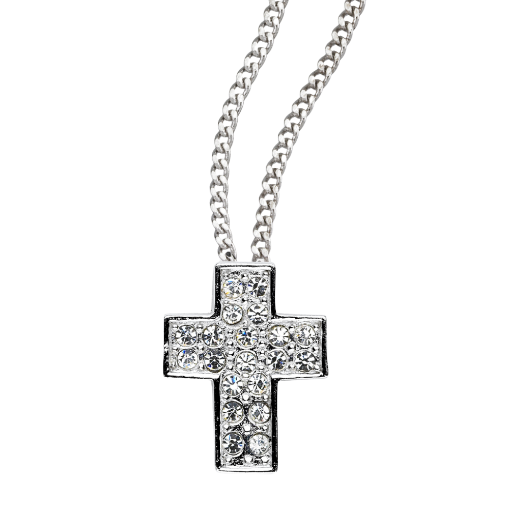 Sterling Silver Cross with Zircons, Catholic Gift, Made in USA