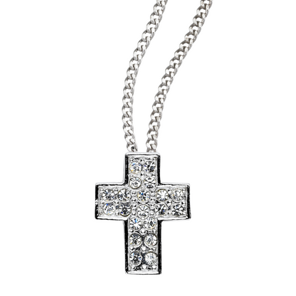 Sterling Silver Cross with Zircons, Catholic Gift, Made in USA