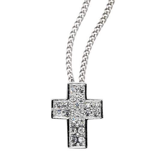 Sterling Silver Cross with Zircons, Catholic Gift, Made in USA