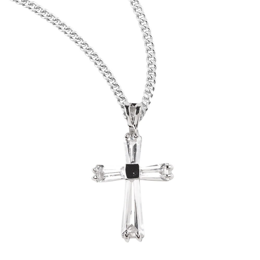 Crystal Zircon Cross Pendant, Catholic Gift, Made in USA