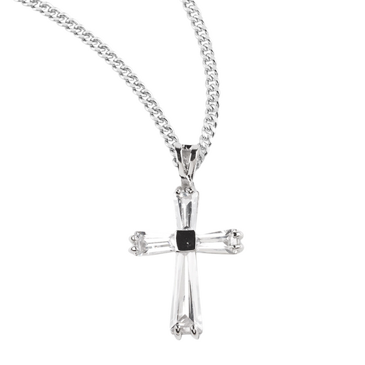 Crystal Zircon Cross Pendant, Catholic Gift, Made in USA